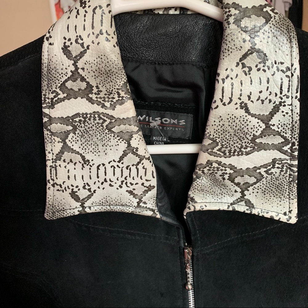 Vintage Black Leather crop top jacket with Snake pattern
